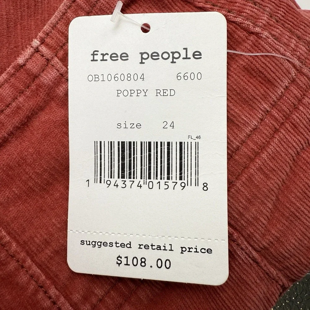 Free People Skirt Womens 24 Poppy Red We The Free Corduroy Zip Front Midi Pencil